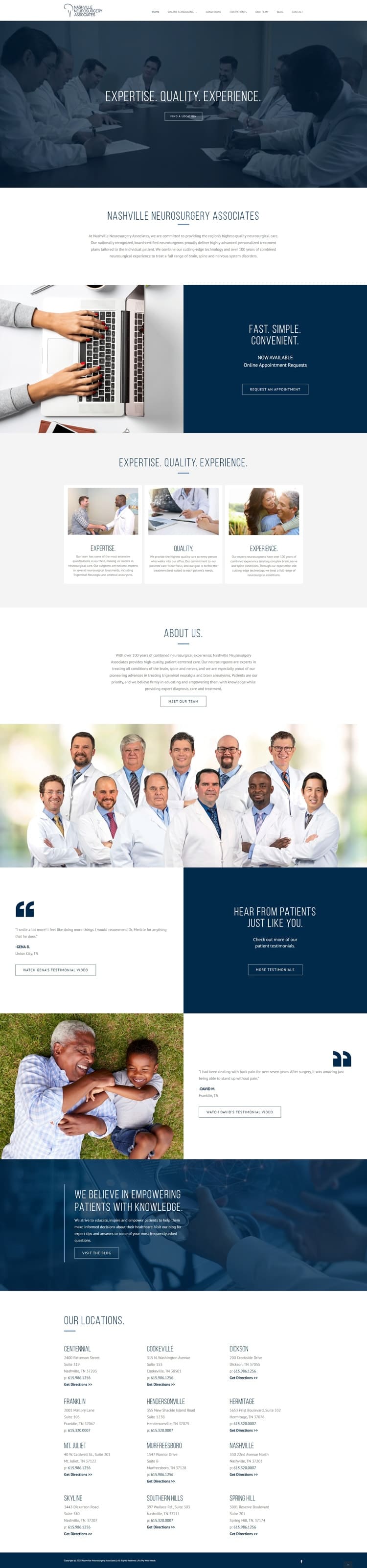 Web design full screen capture for Nashville Neurosurgery Associates