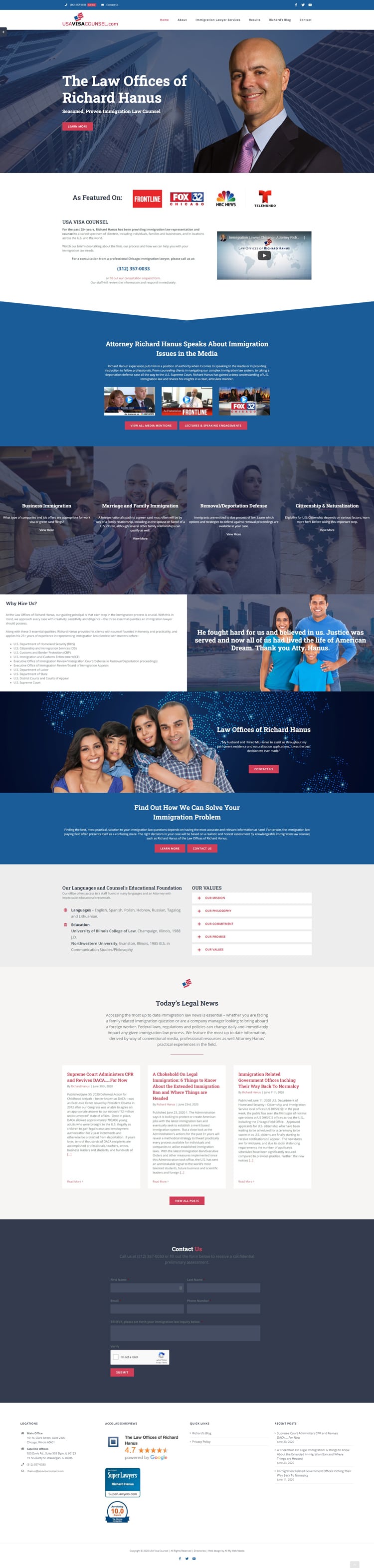 Web design full screen shot for USA Visa Counsel