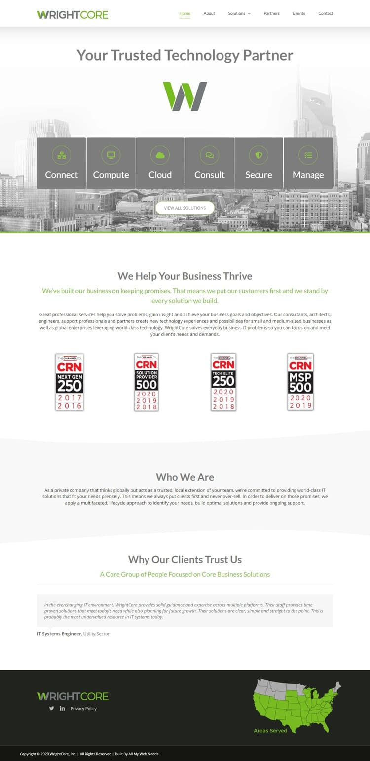 Web design full screen shot for WrightCore Inc